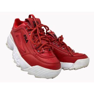 Fila Disruptor II Premium Womens Size 7 Sneakers Red White Chunky Shoe